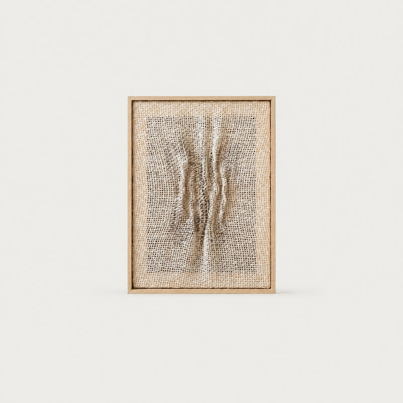 Falla handwoven wool tapestry with structural fiber relief in a solid pine frame, textile wall art by Lale Studio & Shop