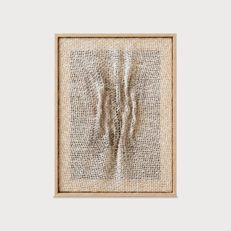 Falla structural handwoven two-ply wool fiber relief in a solid wooden frame by Lale Studio & Shop