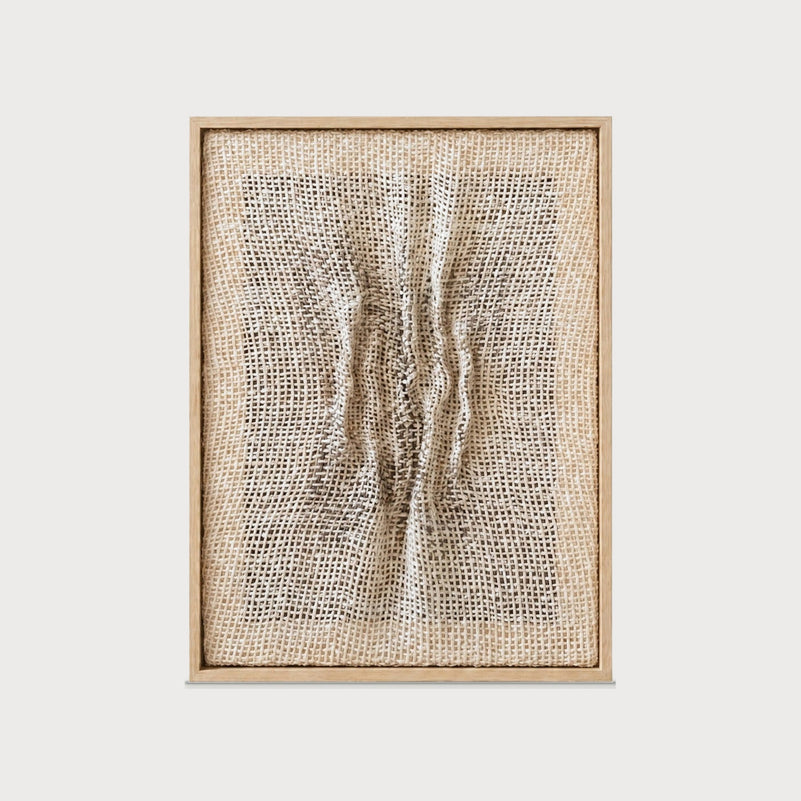 Falla structural handwoven two-ply wool fiber relief in a solid wooden frame by Lale Studio & Shop