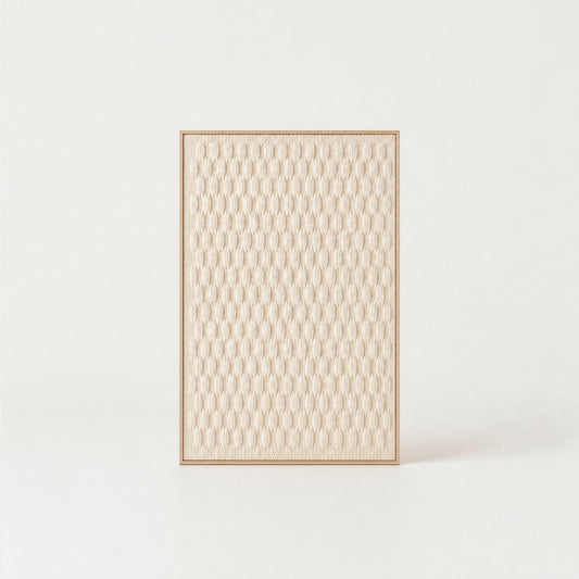 Framed 1 minimalist handwoven two-ply wool tapestry with an all-over textured relief weave in natural cream in a slim pine frame, framed textile wall art by Lale Studio & Shop