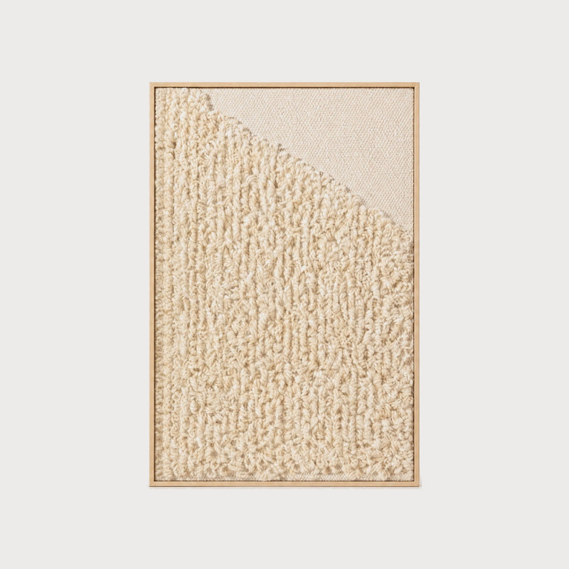 Framed 5 handwoven two-ply wool wall art with looped texture in a solid wooden frame by Lale Studio & Shop