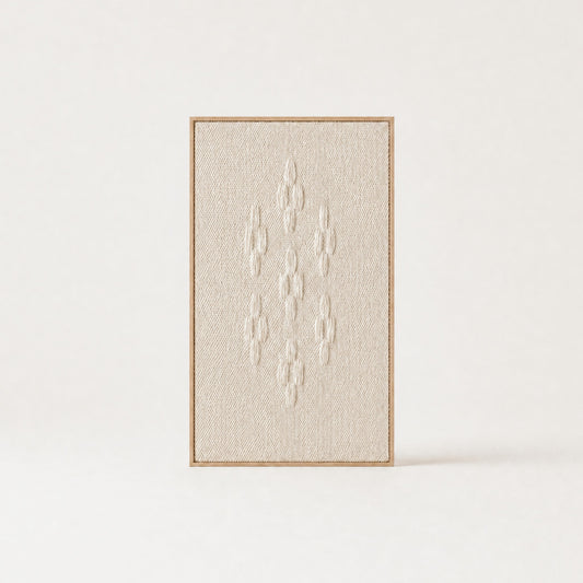 Framed 8 large minimalist handwoven two-ply wool tapestry in natural cream in a slim pine frame, framed textile wall art by Lale Studio & Shop