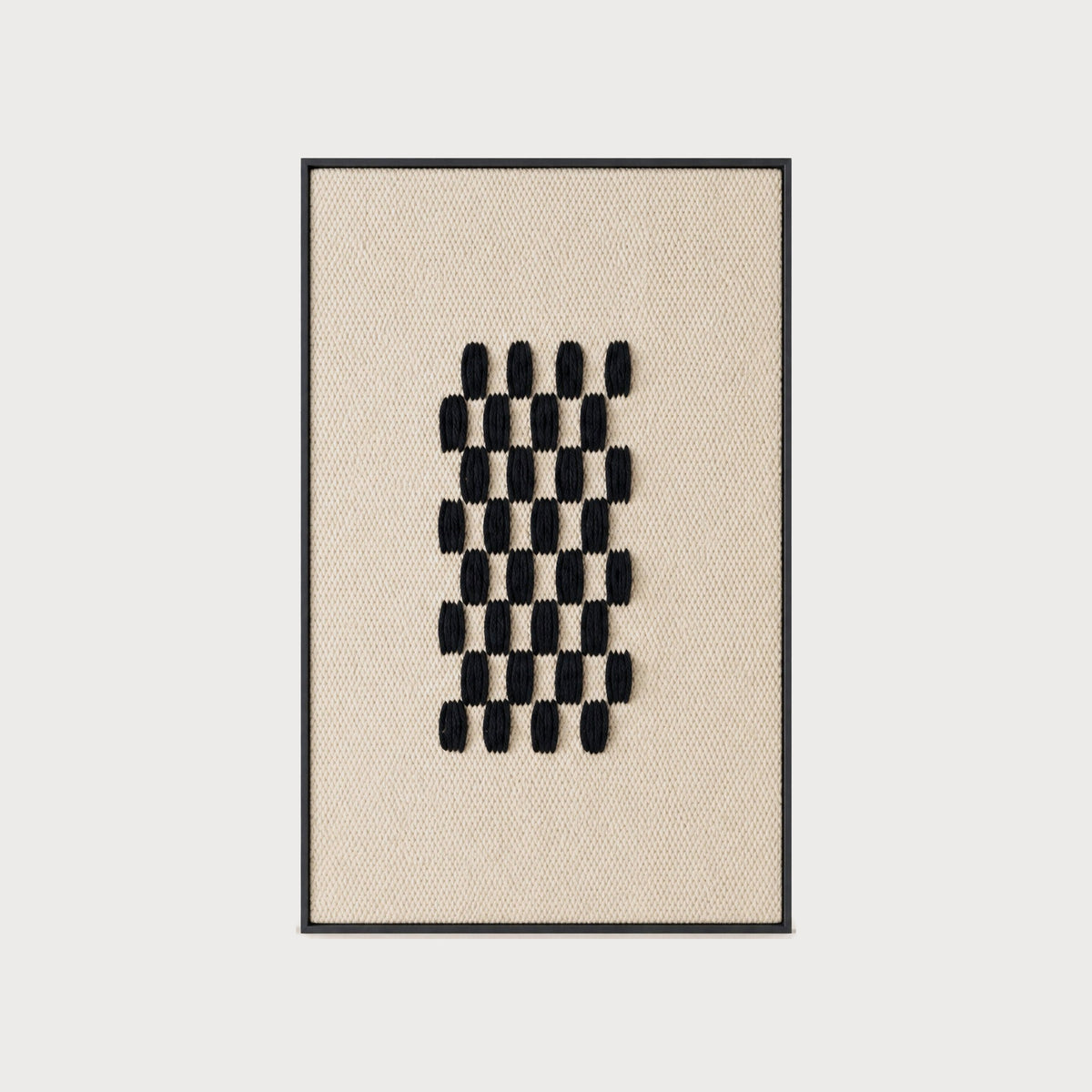 Framed II Black Pattern handwoven two-ply wool tapestry in a slim wood frame, framed textile wall art by Lale Studio & Shop