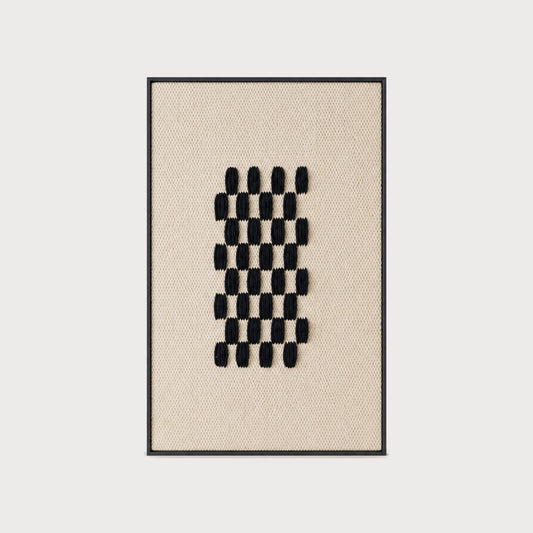 Framed II Black Pattern handwoven two-ply wool tapestry in a slim wood frame, framed textile wall art by Lale Studio & Shop