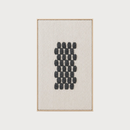 Framed II Gray Pattern handwoven two-ply wool tapestry in a slim wood frame, framed textile wall art by Lale Studio & Shop
