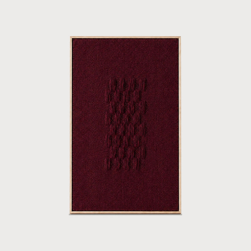 Framed II Wine deep burgundy handwoven two-ply wool tapestry in a solid wooden frame by Lale Studio & Shop