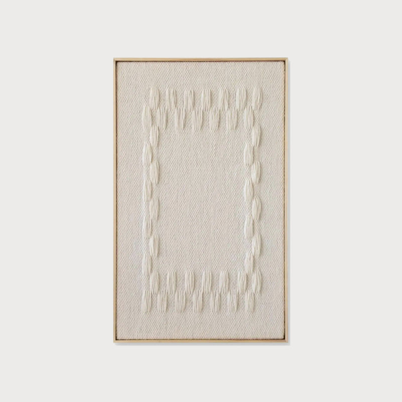 Framed III geometric handwoven two-ply wool tapestry in a solid wooden frame by Lale Studio & Shop