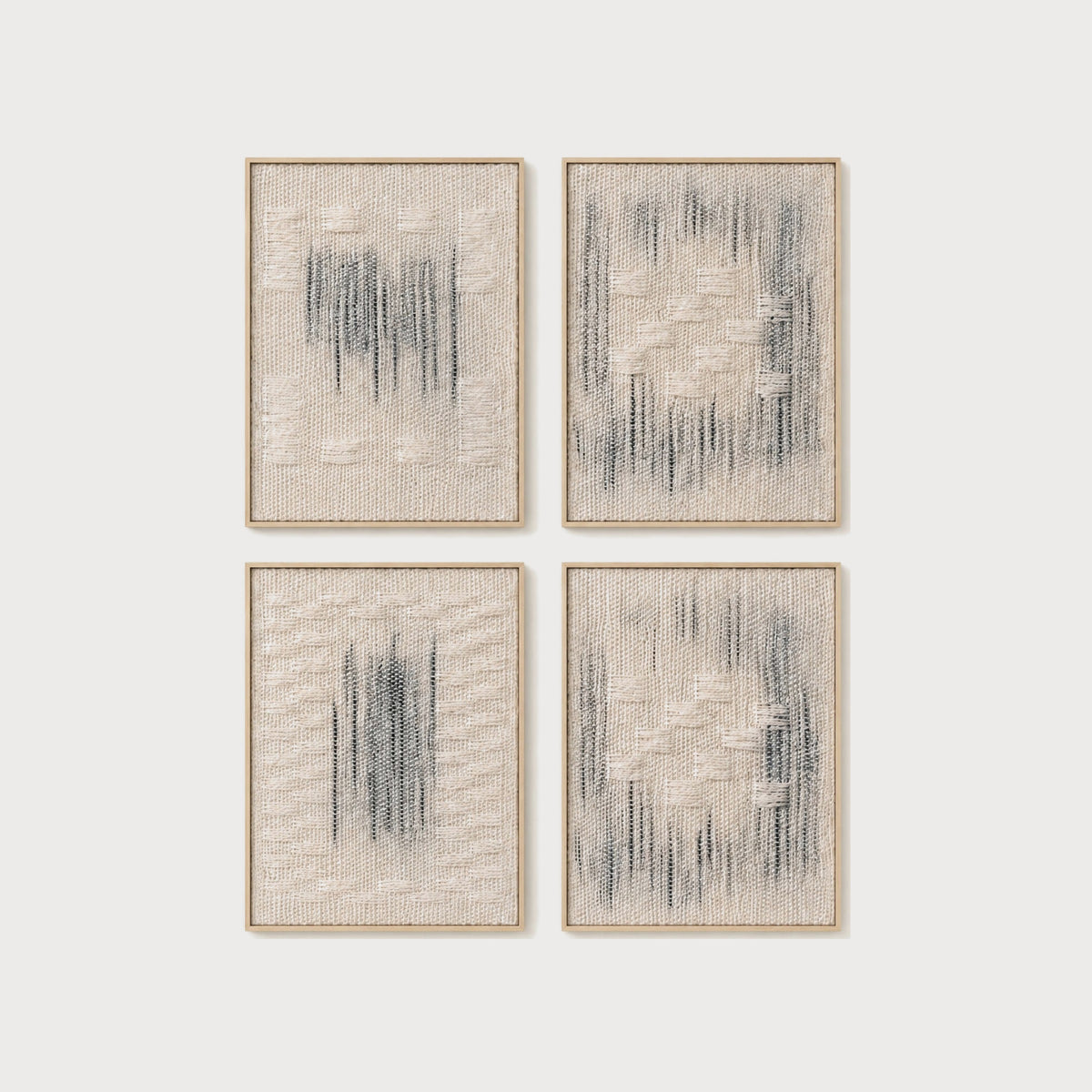 Framed Set handwoven two-ply wool tapestry in a slim wood frame, framed textile wall art by Lale Studio & Shop