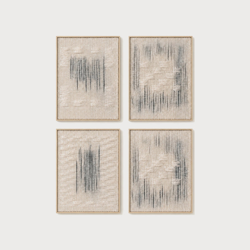 Framed Set handwoven two-ply wool tapestry in a slim wood frame, framed textile wall art by Lale Studio & Shop