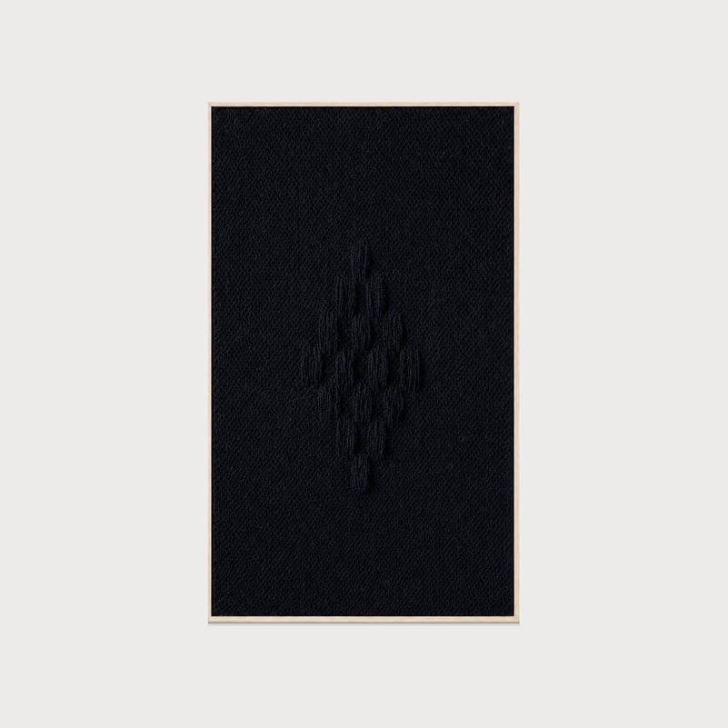 Framed VII Black handwoven two-ply wool tapestry in a solid wooden frame by Lale Studio & Shop