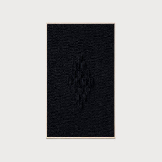 Framed VII Black handwoven two-ply wool tapestry in a slim wood frame, framed textile wall art by Lale Studio & Shop