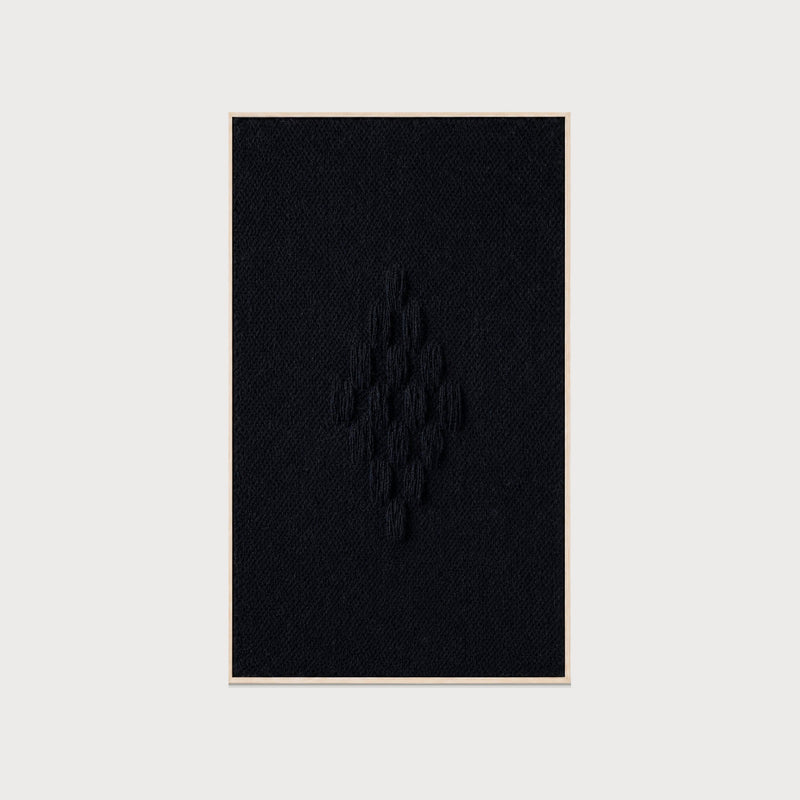 Framed VII Black handwoven two-ply wool tapestry in a slim wood frame, framed textile wall art by Lale Studio & Shop