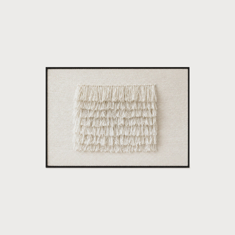 FruFru textured handwoven two-ply wool tapestry in a black frame by Lale Studio & Shop