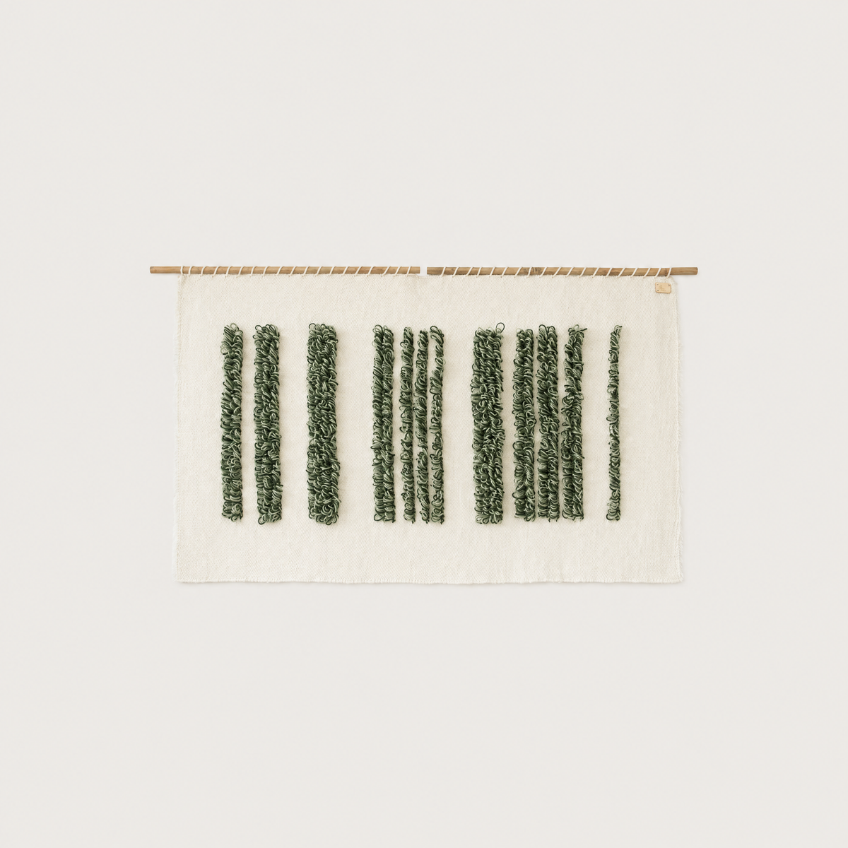Green Luna handwoven wool wall hanging green striped tapestry Lale Studio & Shop