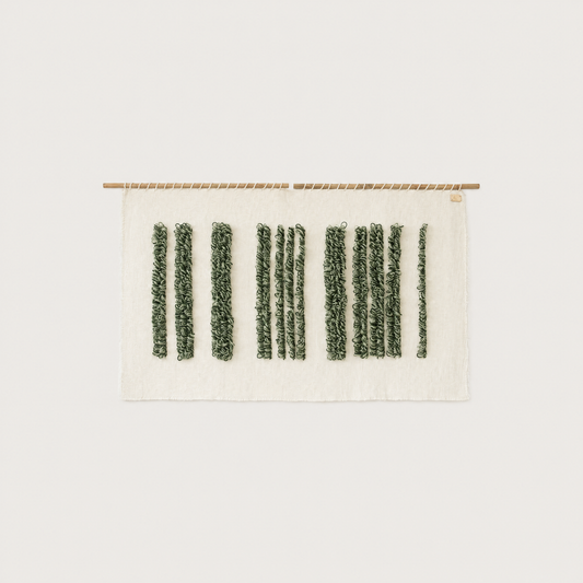 Green Luna handwoven wool wall hanging green striped tapestry Lale Studio & Shop