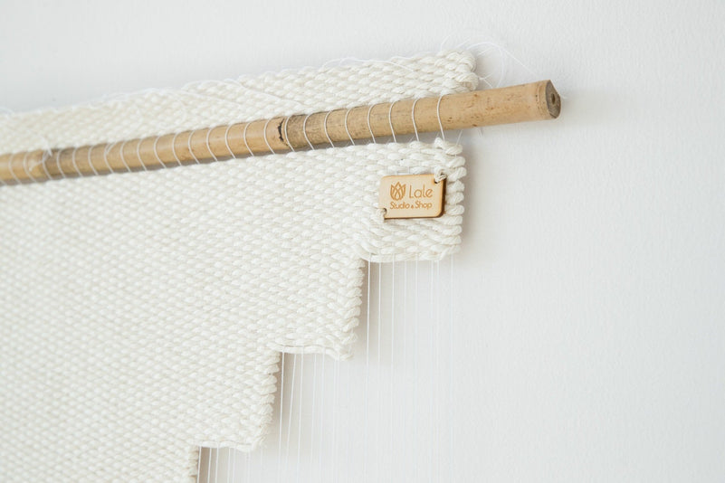 Detail of Hagdan's woven cotton rope and open stepped negative space — handmade wabi-sabi wall hanging by Lale Studio & Shop