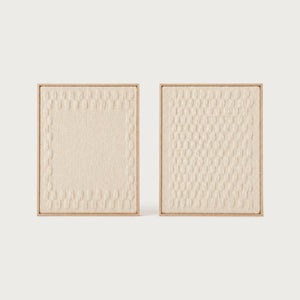 Harmony Frames set of two handwoven two-ply wool tapestries in cream and beige, individually framed, by Lale Studio & Shop