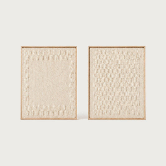 Harmony Frames set of two handwoven two-ply wool tapestries in cream and beige, individually framed, by Lale Studio & Shop