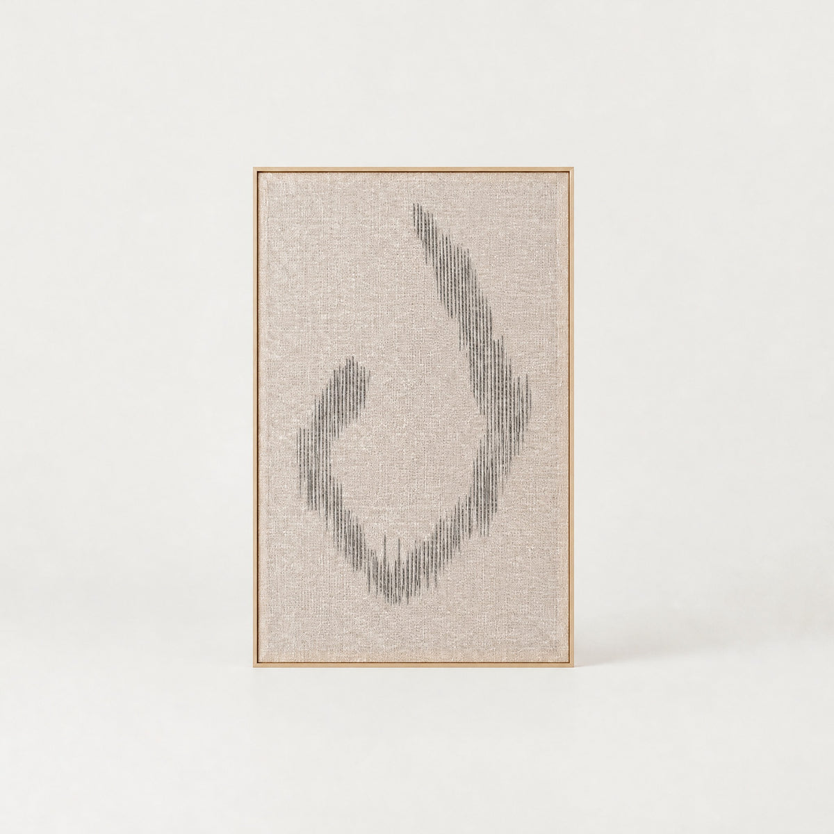 Huek large minimalist handwoven two-ply wool tapestry in natural cream in a slim pine frame, framed textile wall art by Lale Studio & Shop