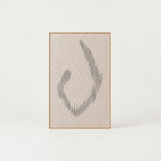 Huek large minimalist handwoven two-ply wool tapestry in natural cream in a slim pine frame, framed textile wall art by Lale Studio & Shop