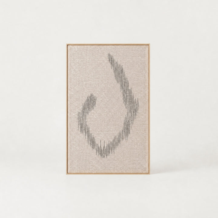 Huek large minimalist handwoven two-ply wool tapestry in natural cream in a slim pine frame, framed textile wall art by Lale Studio & Shop