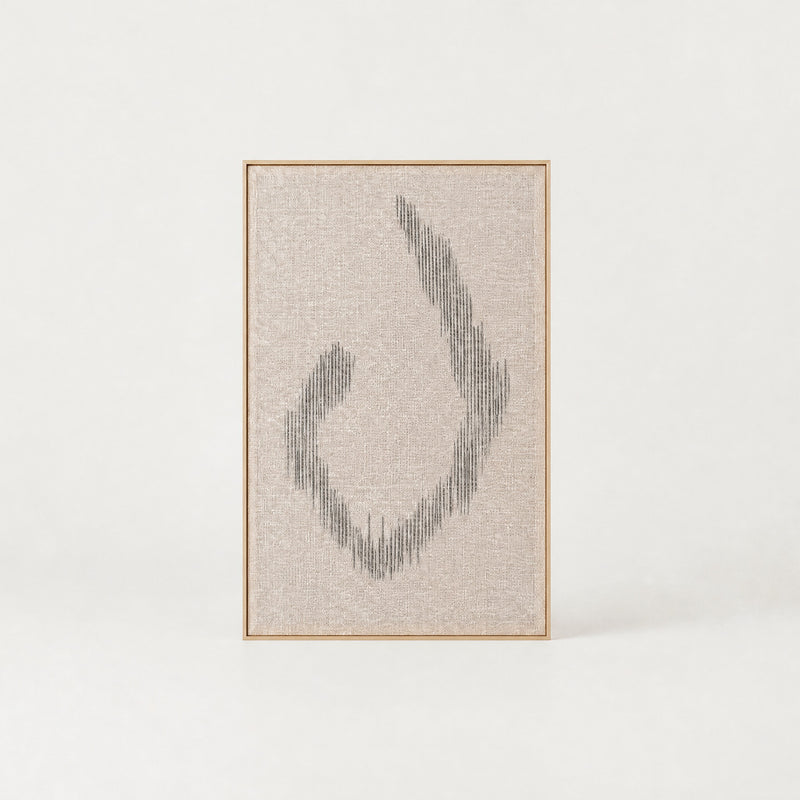 Huek large minimalist handwoven two-ply wool tapestry in natural cream in a slim pine frame, framed textile wall art by Lale Studio & Shop