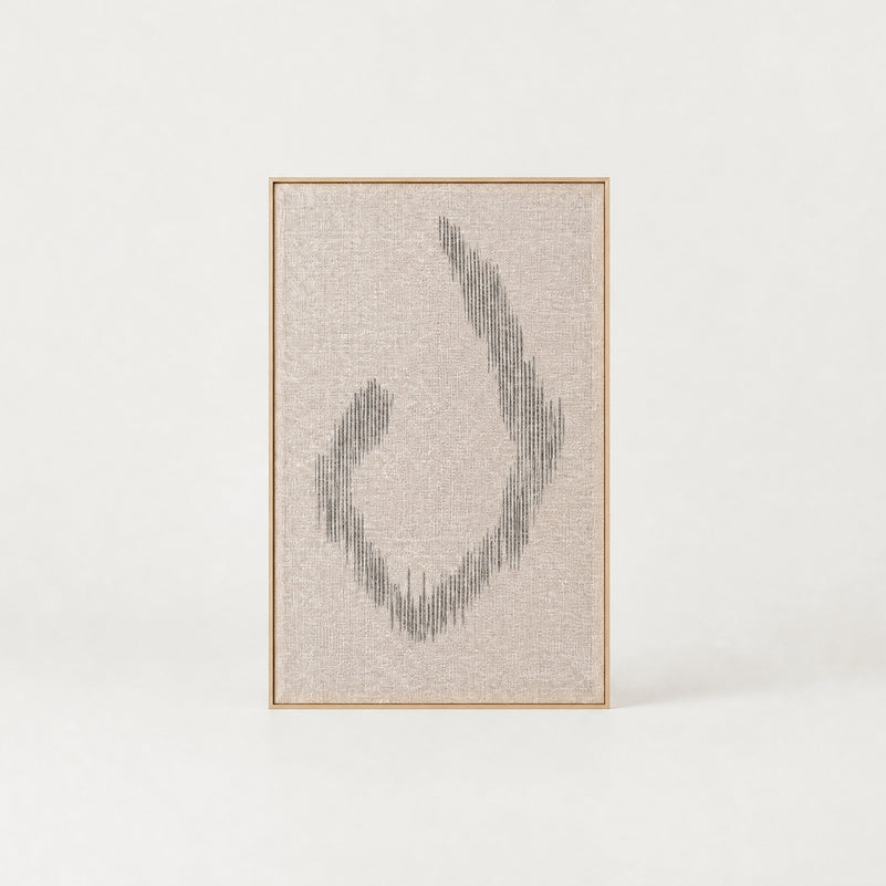 Huek large minimalist handwoven two-ply wool tapestry in natural cream in a slim pine frame, framed textile wall art by Lale Studio & Shop