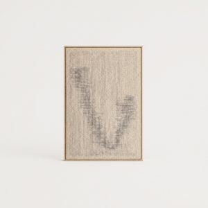 Huek extra-large handwoven wool tapestry in the Misty weave with a soft grey abstract pattern in a slim pine frame, framed textile wall art by Lale Studio & Shop