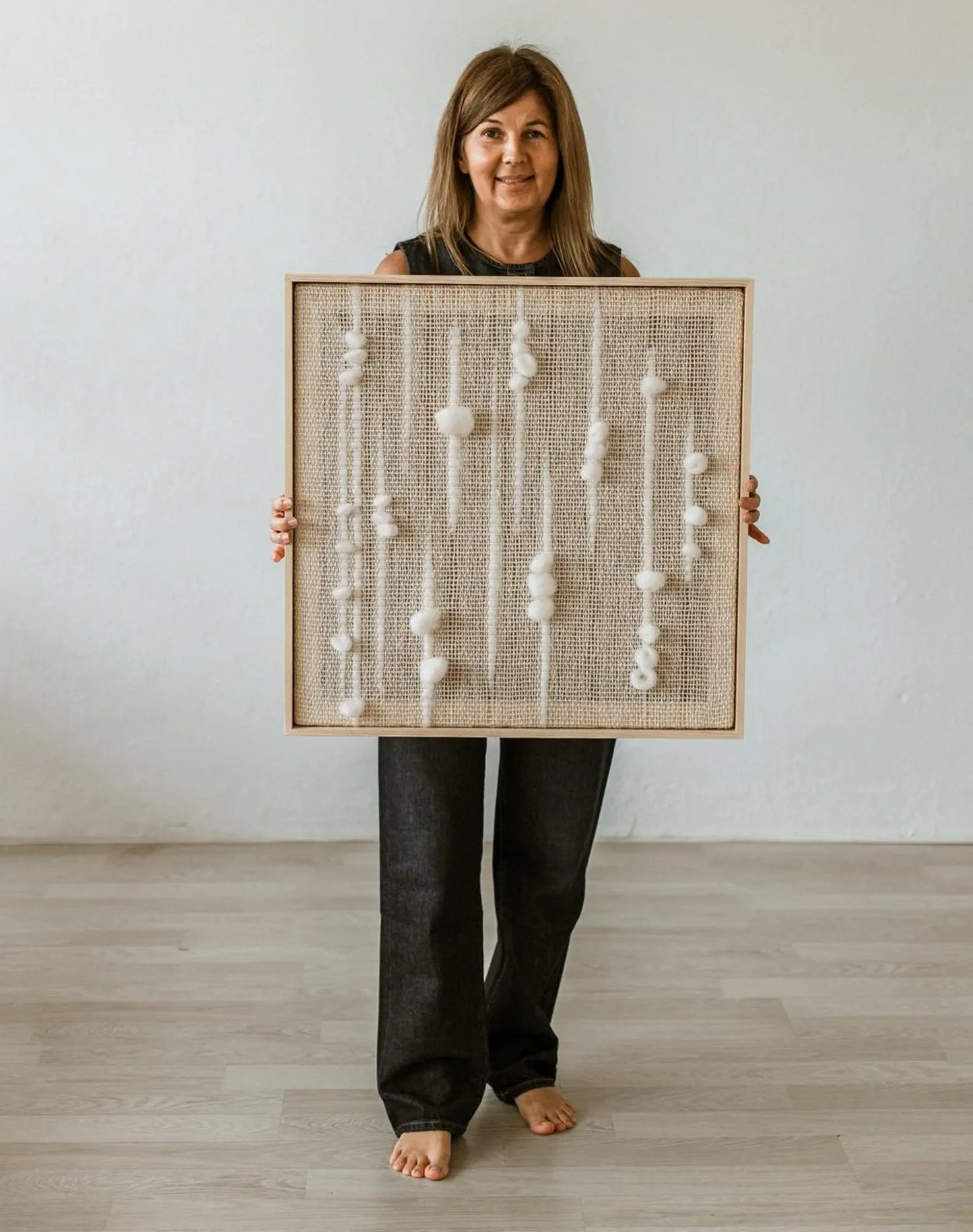 Olit - Minimalist Framed Wall Tapestry - Natural Wool and Wood Art