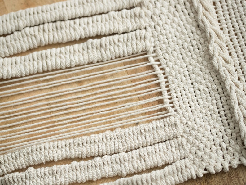 Detail of weaving technique on Teide 7 cotton wall hanging by Lale Studio & Shop