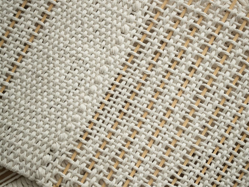 Close-up of handwoven cotton texture on Teide 7 wall hanging