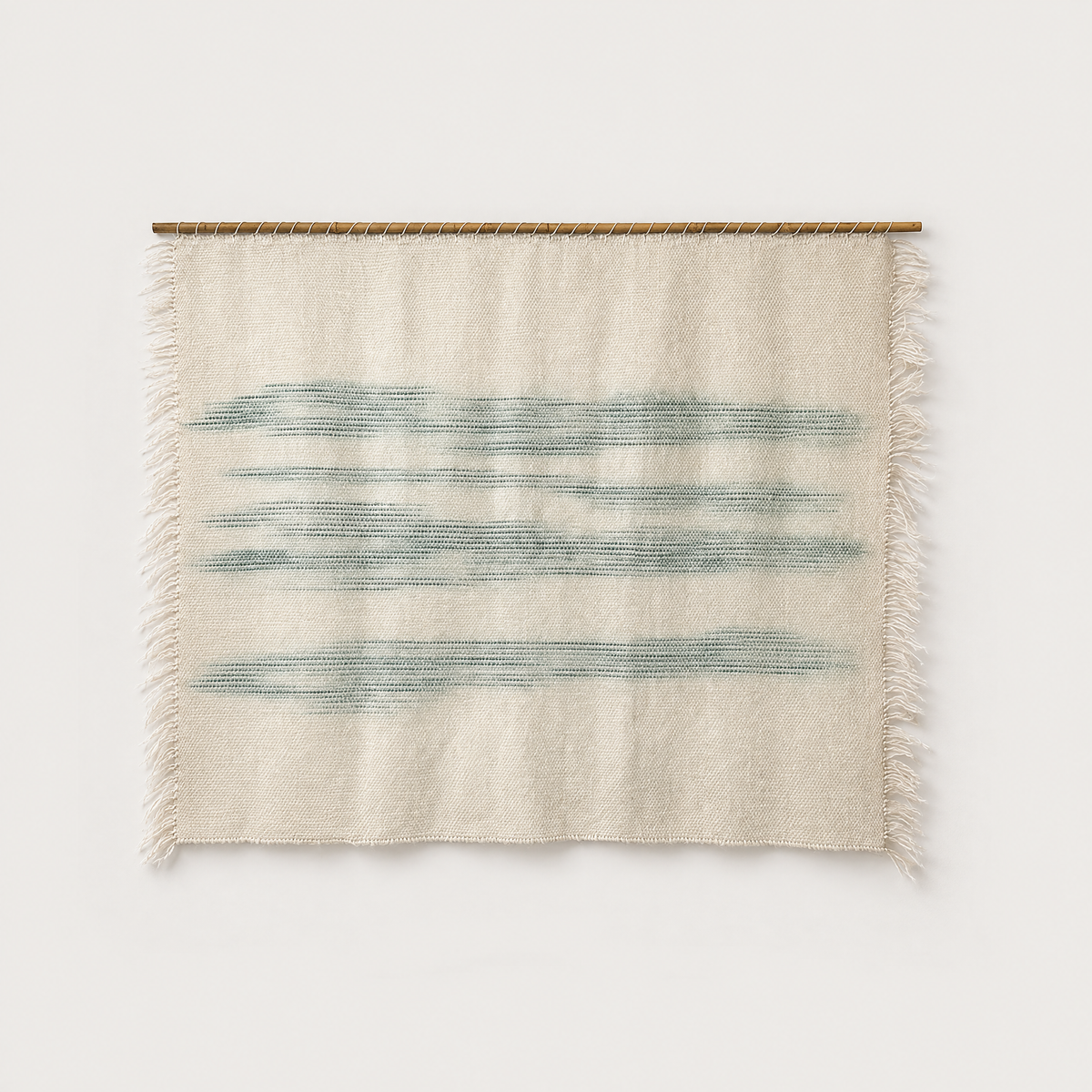 A'La Matcha handwoven wool wall hanging with hand painted green design on a bamboo rod, Lale Studio & Shop
