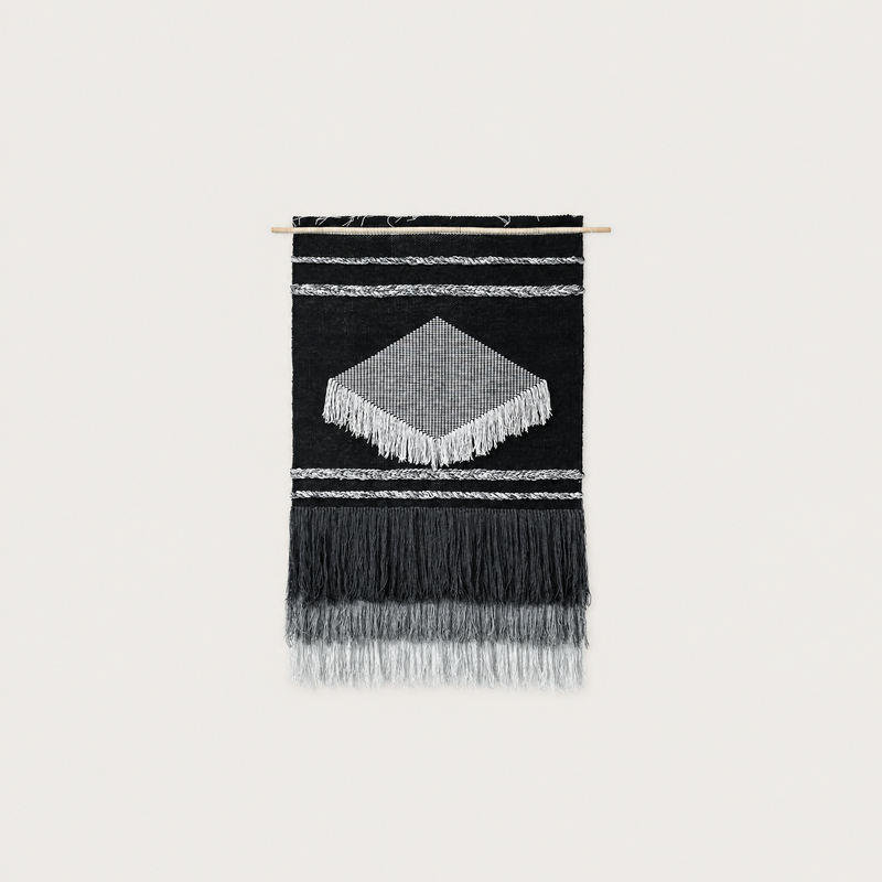 Baho handwoven wool wall hanging black and white diamond tapestry Lale Studio & Shop