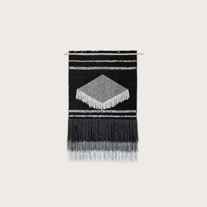 Baho handwoven wool wall hanging black and white diamond tapestry Lale Studio & Shop