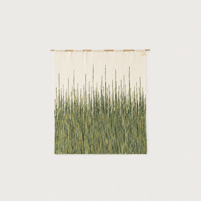 Green Big Wool Zig Zag handwoven wool wall hanging green tapestry Lale Studio & Shop