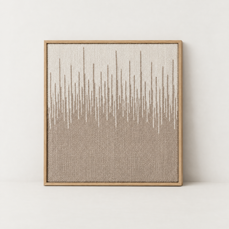 Balanse handwoven two-ply wool tapestry with vertical gradient in a slim pine frame, Lale Studio & Shop