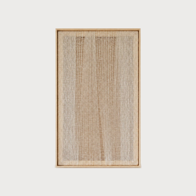 Imperfectio III handwoven two-ply wool wall hanging in a solid wooden frame by Lale Studio & Shop