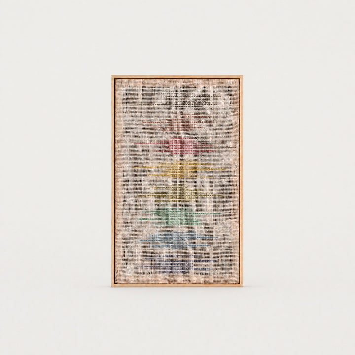 Kloara colorful handwoven wool tapestry with a multicolour design in a solid pine frame, framed textile wall art by Lale Studio & Shop