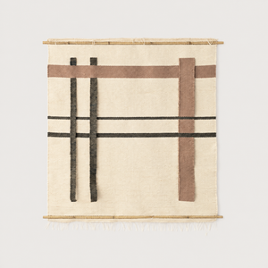 Krado handwoven wool wall hanging in beige, brown and black on bamboo rods, Lale Studio & Shop