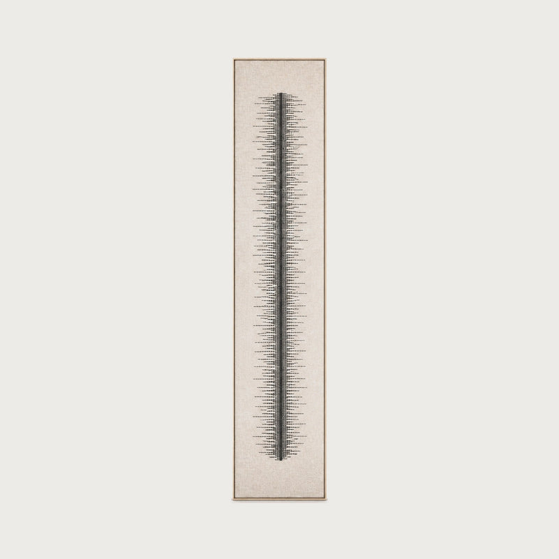 Linea tall narrow handwoven two-ply wool wall art in a solid wooden frame by Lale Studio & Shop