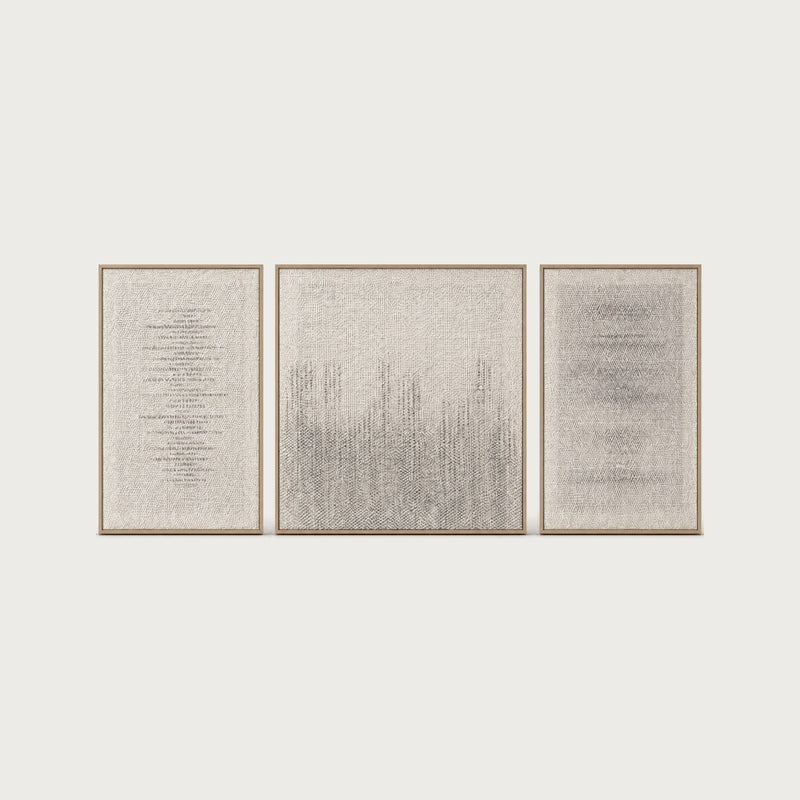 Mist Triptych set of three handwoven two-ply wool tapestries in solid oak frames by Lale Studio & Shop