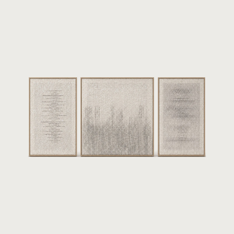 Mist Triptych set of three handwoven two-ply wool tapestries in solid oak frames by Lale Studio & Shop