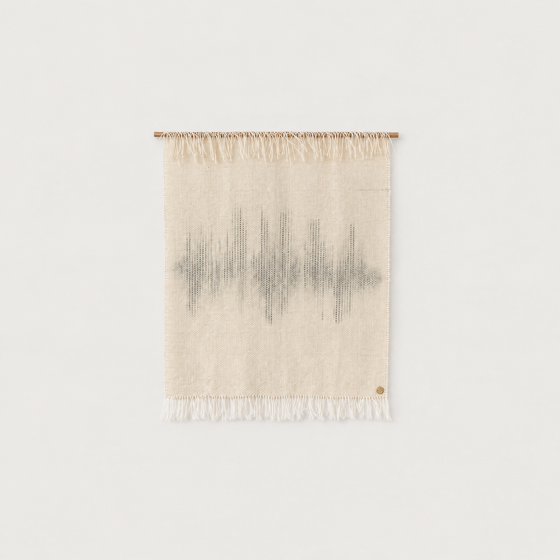Misty Music handwoven wool wall hanging grey and natural tapestry Lale Studio & Shop