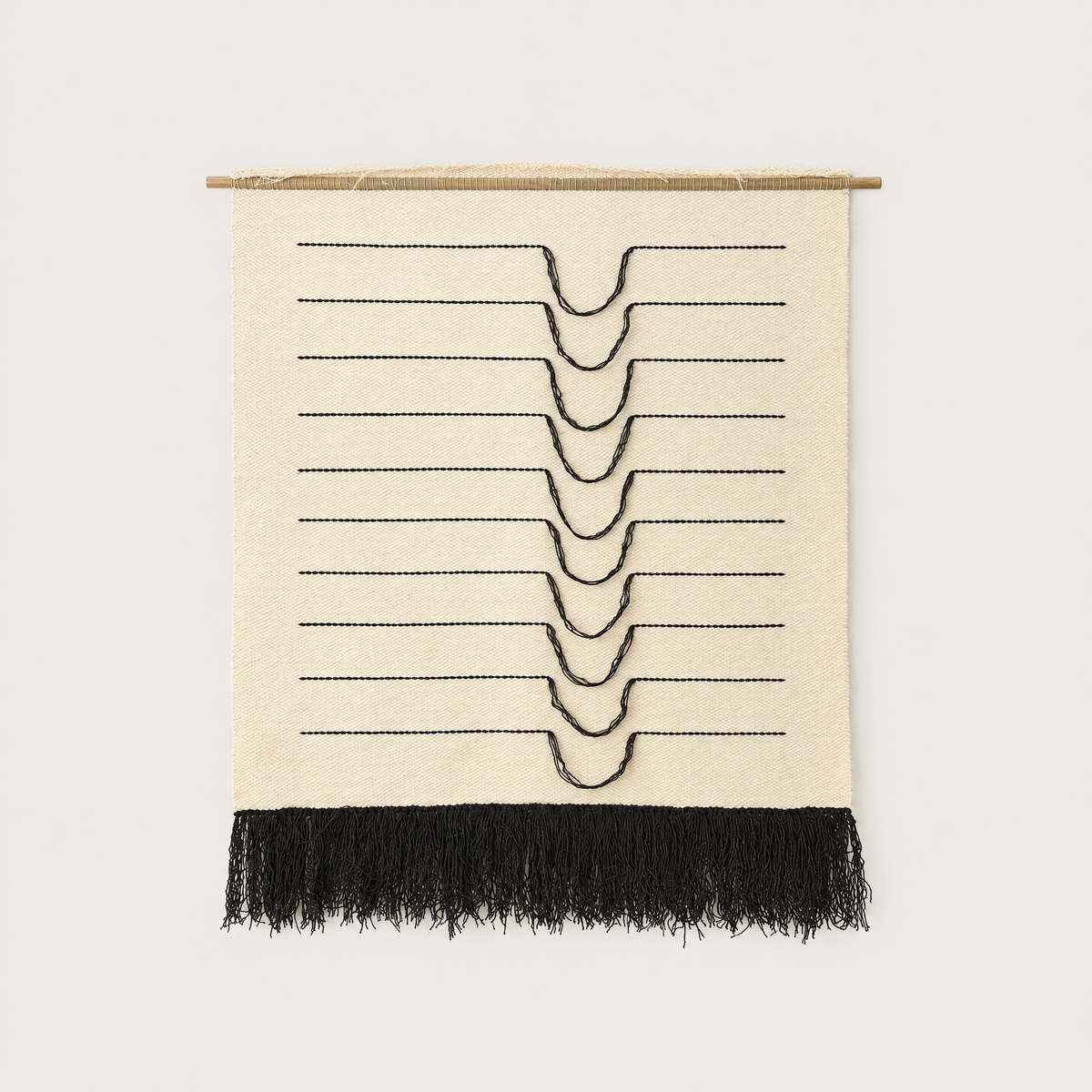 Naia handwoven wool wall hanging on bamboo rod, packshot, Lale Studio & Shop