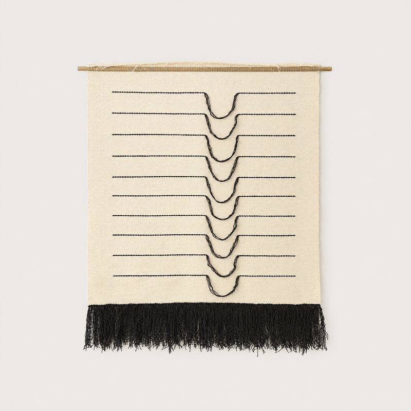 Naia handwoven wool wall hanging on bamboo rod, packshot, Lale Studio & Shop