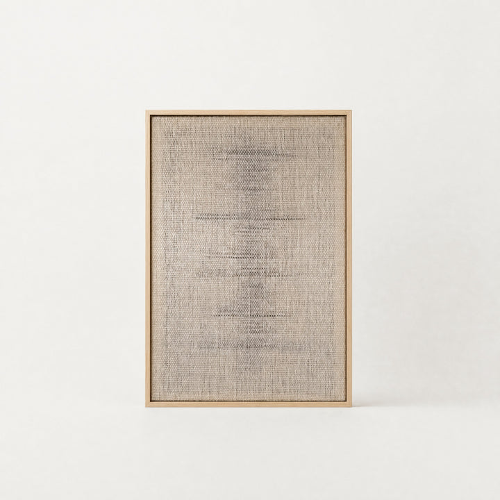 Njolle handwoven wool tapestry in raw white and grey with a subtle hand-painted dip-dye, in a solid pine frame, framed textile wall art by Lale Studio & Shop