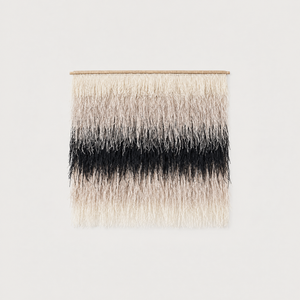 Nude shaggy handwoven wool wall hanging cream and black tapestry Lale Studio & Shop