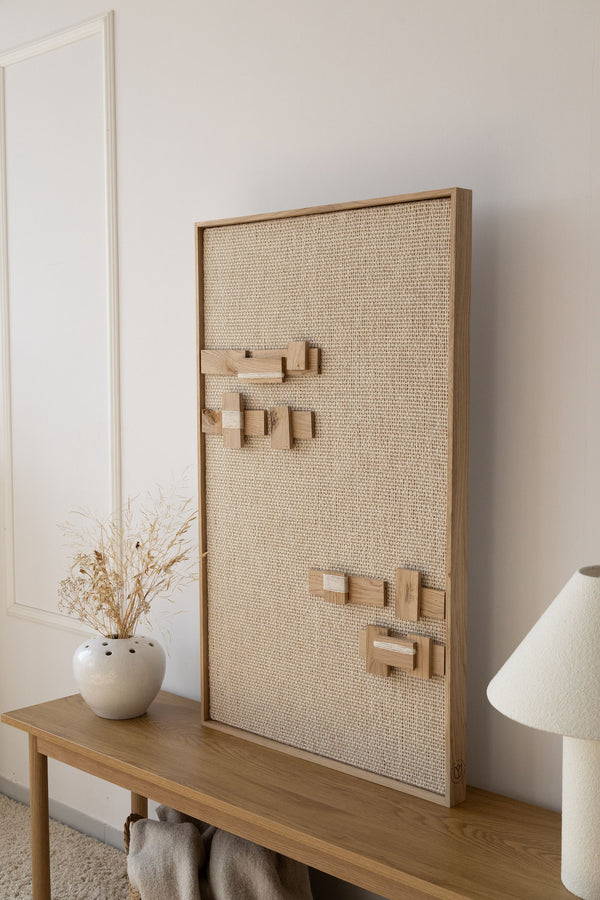 Quiet Form handwoven wool and oak wall art, view 7