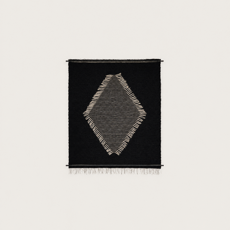 Rombo Black handwoven wool tapestry black diamond wall hanging Lale Studio & Shop