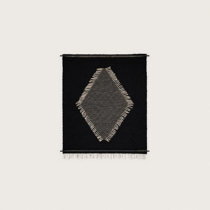 Rombo Black handwoven wool tapestry black diamond wall hanging Lale Studio & Shop